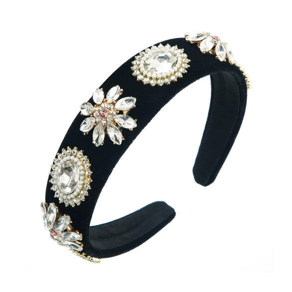 Women's Baroque Glass Diamond Pearl Hair Hoop Headband