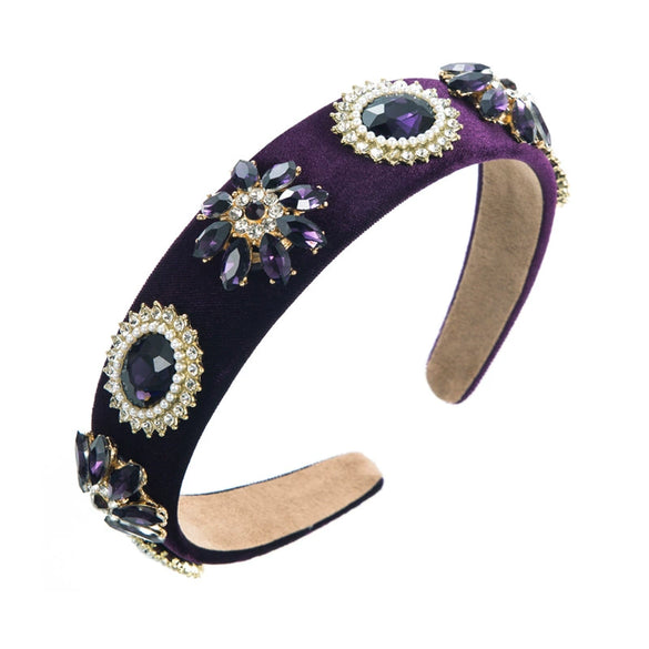 Women's Baroque Glass Diamond Pearl Hair Hoop Headband