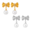 Women's Baroque Imitation Pearl 316L Stainless Steel Gold Plated Retro Bow Geometric Earrings