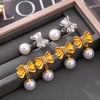 Women's Baroque Imitation Pearl 316L Stainless Steel Gold Plated Retro Bow Geometric Earrings