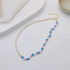 Women's Baroque Natural Pearl And Organic Glass Daisy Flower Handwoven Clavicle Chain With Geometric Styling
