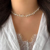Women's Baroque Natural Pearl And Organic Glass Daisy Flower Handwoven Clavicle Chain With Geometric Styling