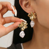 Women's Baroque Pearl Drop Earrings With Electroplated Iron Geometric Design Simple Vintage Fashion Jewelry