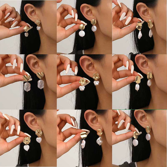 Women's Baroque Pearl Drop Earrings With Electroplated Iron Geometric Design Simple Vintage Fashion Jewelry