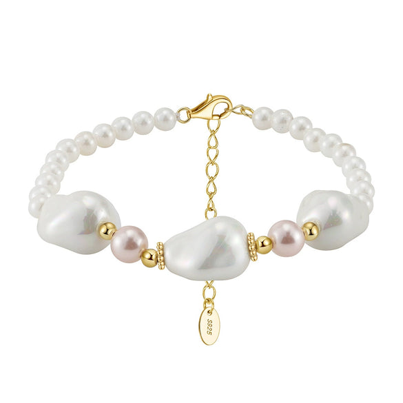 Women's Baroque Pearl S925 Bracelet Electroplated Light Luxury Niche Pink Shell Pearl Jewelry