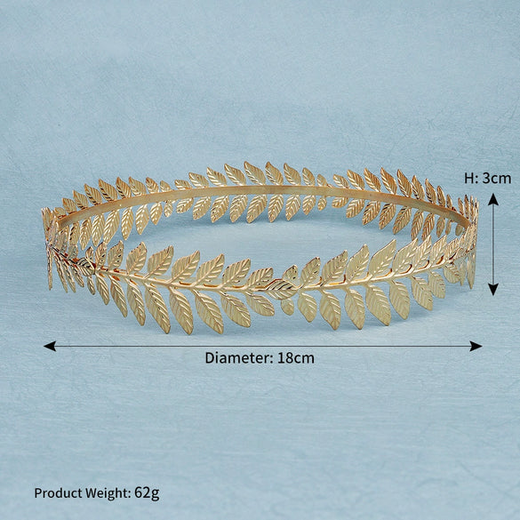 Women's Baroque Retro Round Metal Hair Band With Golden Olive Leaf Crown Design Electroplated Bridal Wedding Headwear