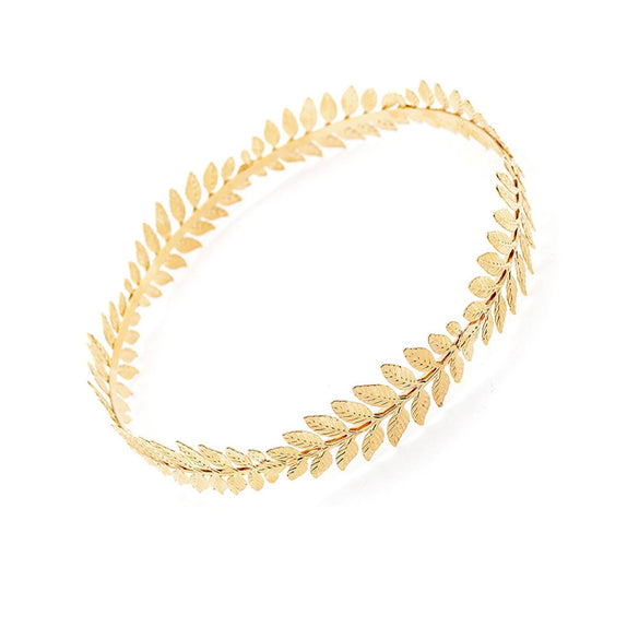 Women's Baroque Retro Round Metal Hair Band With Golden Olive Leaf Crown Design Electroplated Bridal Wedding Headwear