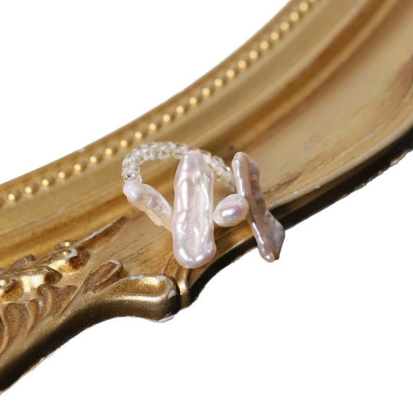 Women's Baroque Style Adjustable Ring With Natural Freshwater Specialshaped Pearls And Geometric Pattern Electroplated