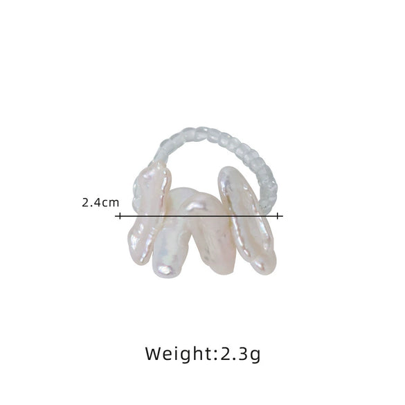 Women's Baroque Style Adjustable Ring With Natural Freshwater Specialshaped Pearls And Geometric Pattern Electroplated