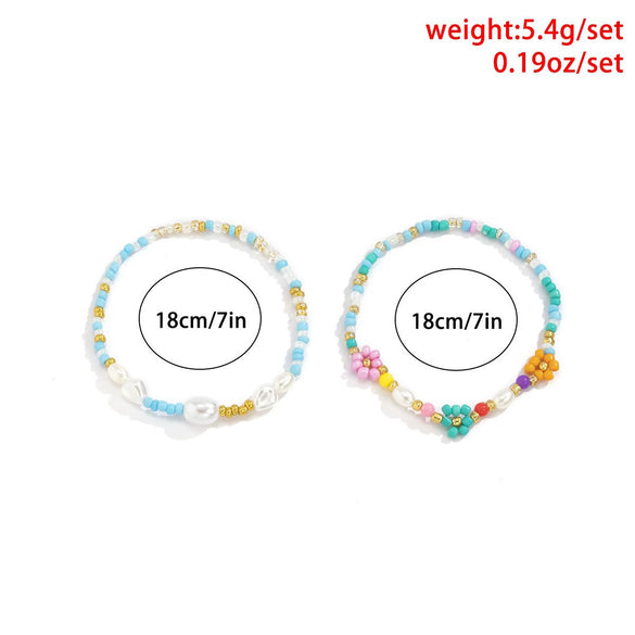 Women's Baroque Style Handknitted Bracelet With Rice Beads And Imitation Pearls And Flower Pattern