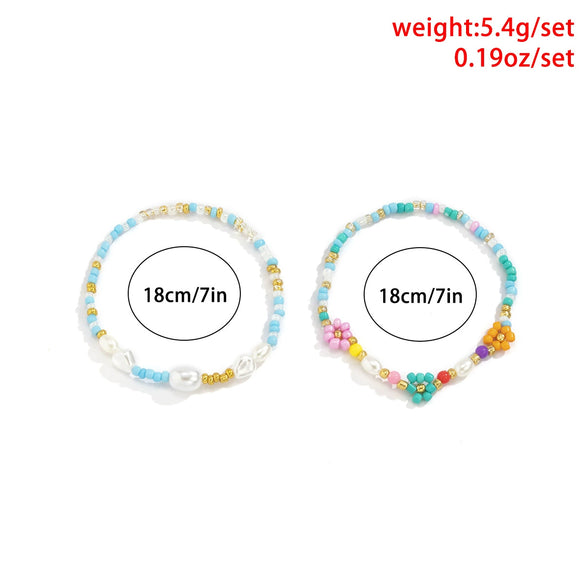Women's Baroque Style Handknitted Bracelet With Rice Beads And Imitation Pearls And Flower Pattern