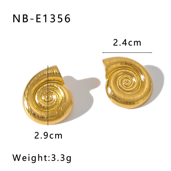 Women's Beach Wind Marine Series Conch Geometric Stainless Steel 18K Gold Plated Earrings With Furnace Vacuum Plating