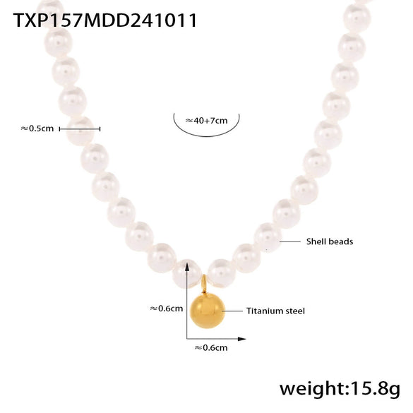 Women's Bead And Titanium Steel Pendant Necklace Bracelet Set With Small Ball Shape And Electroplating Treatment