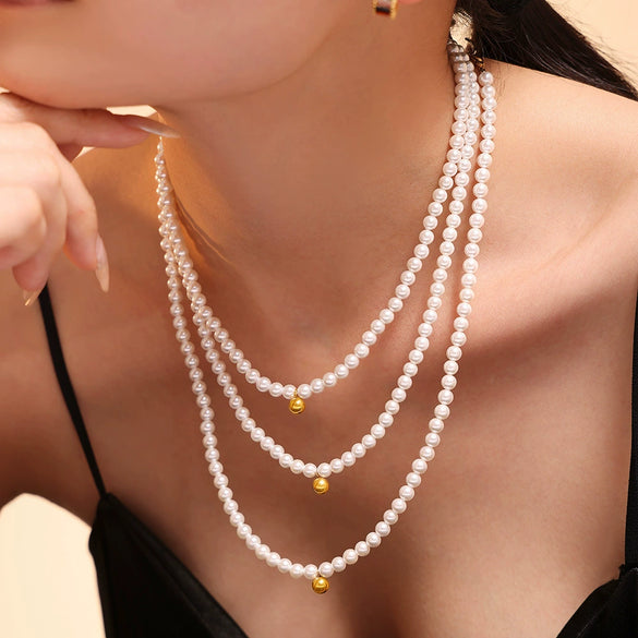 Women's Beaded Necklace Bracelet With 316L Stainless Steel Pendant In Baroque Style And Electroplating Treatment