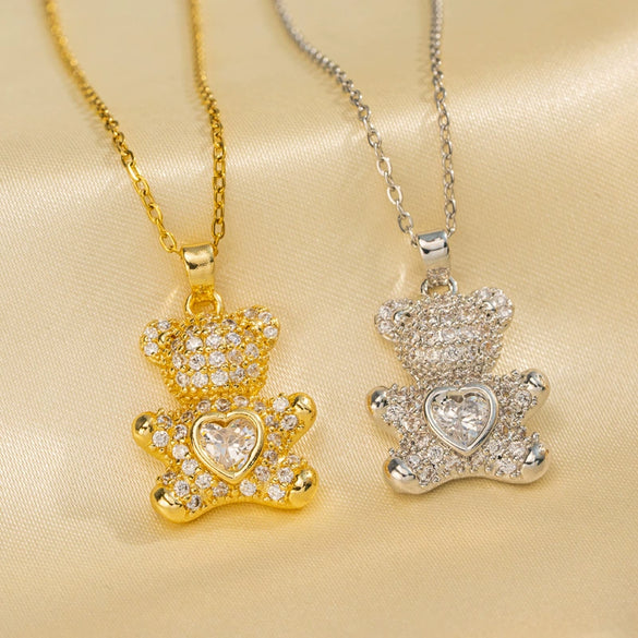 Women's Bear Love Smart Necklace In Titanium Steel With Animal Pattern Ochain Diamond Design And 591 Vacuum Electroplating In Furnace