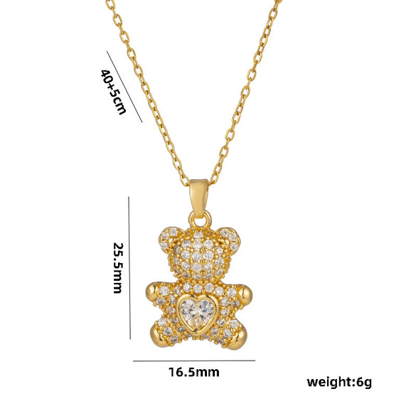 Women's Bear Love Smart Necklace In Titanium Steel With Animal Pattern Ochain Diamond Design And 591 Vacuum Electroplating In Furnace