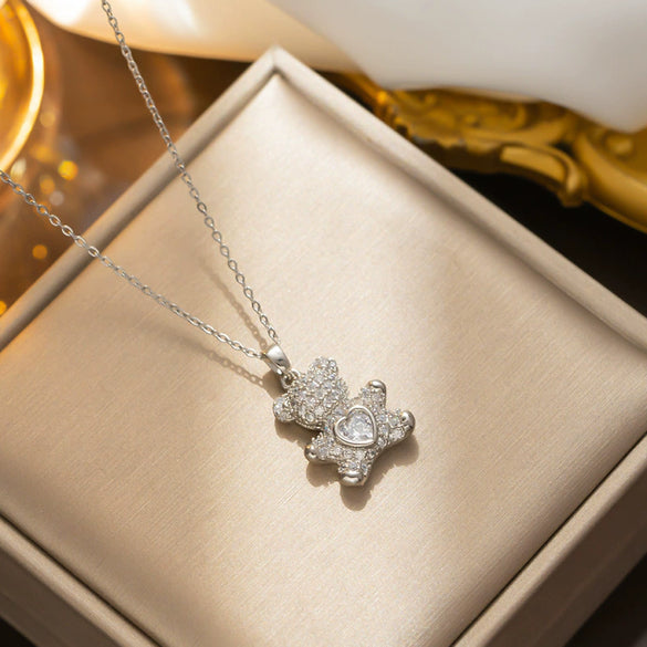 Women's Bear Love Smart Necklace In Titanium Steel With Animal Pattern Ochain Diamond Design And 591 Vacuum Electroplating In Furnace