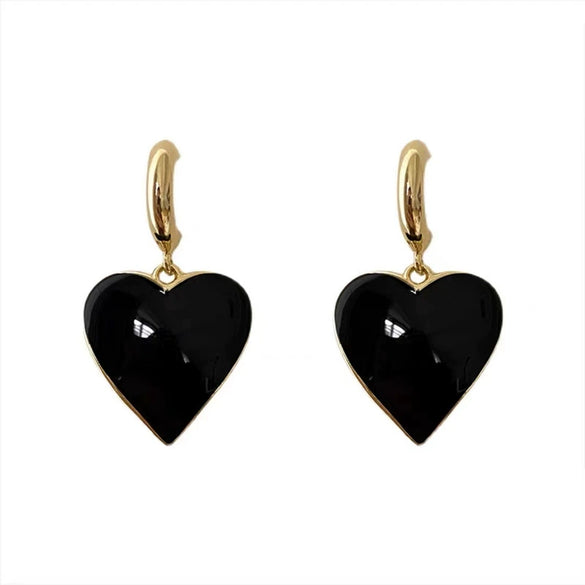 Women's Black Heart Geometric Alloy Pendant Earrings With Dripping Oil Finish Trendy High End Statement Jewelry