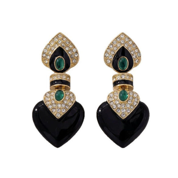 Women's Black Heartshaped Alloy Earrings With Geometric Design Electroplated Finish And 925 Silver Ear Posts