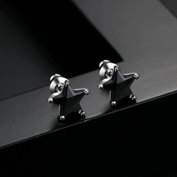 Women's Black Star Shaped Copper Earrings With Zircon Accents Electroplated Geometric Fashion Jewelry For Wholesale