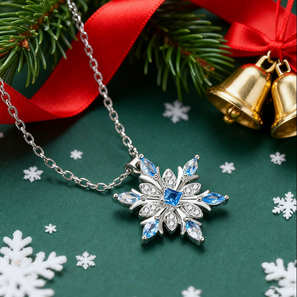Women's Blue Copper Zircon Snowflake Necklace With Geometric Star Pendant Elegant Christmas Holiday Jewelry