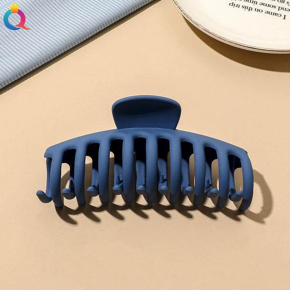 Women's Blue Frosted Plastic Hair Claw Clip Handmade Shark Hairpin Versatile Hair Accessory