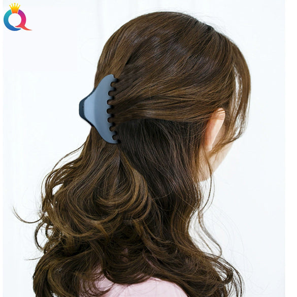 Women's Blue Frosted Plastic Hair Claw Clip Handmade Shark Hairpin Versatile Hair Accessory