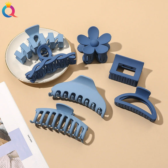 Women's Blue Frosted Plastic Hair Claw Clip Handmade Shark Hairpin Versatile Hair Accessory
