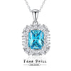 Women's Blue Gem Pendant Rectangular S925 Sterling Silver Light Luxury Geometric Diamond Design Necklace With Cross Chain