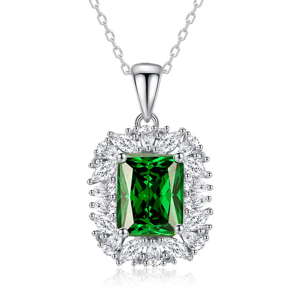 Women's Blue Gem Pendant Rectangular S925 Sterling Silver Light Luxury Geometric Diamond Design Necklace With Cross Chain