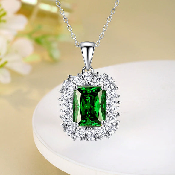 Women's Blue Gem Pendant Rectangular S925 Sterling Silver Light Luxury Geometric Diamond Design Necklace With Cross Chain