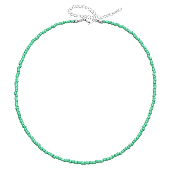 Women's Bohemian Casual Collarbone Necklace With Mixed Colorful Rice Beads And Glass Pendant Stainless Steel Handmade Geometric Style O Chain