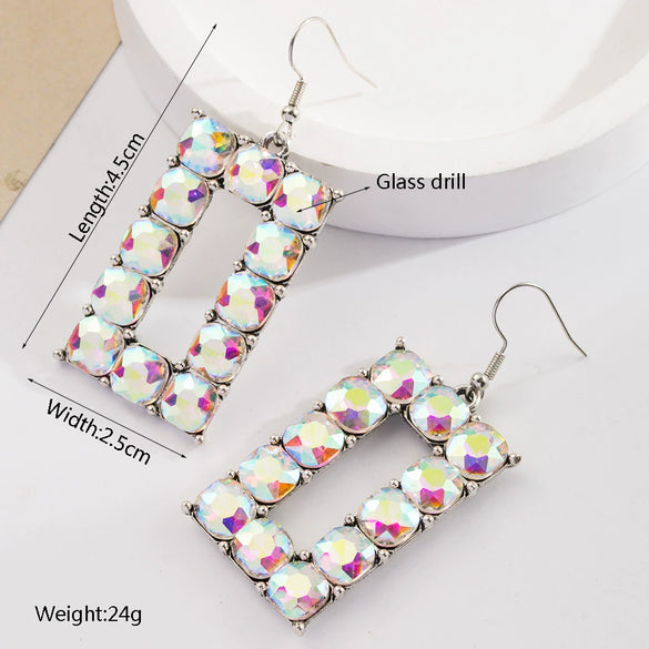 Women's Bohemian Exaggerated Alloy Earrings Inlaid With Colored Diamond And Pearl Turquoise