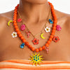 Women's Bohemian Floral Geometric Alloy Pendant Necklace With Handmade Resin Beading And Lobster Clasp