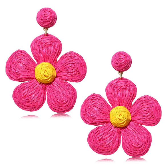 Women's Bohemian Flower Pendant Earrings With Alloy Electroplated Details And Raffia Woven Design Stainless Steel Ear Needles High End Floral Style