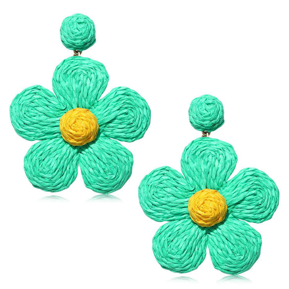 Women's Bohemian Flower Pendant Earrings With Alloy Electroplated Details And Raffia Woven Design Stainless Steel Ear Needles High End Floral Style