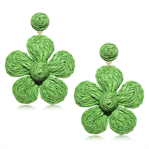 Women's Bohemian Flower Pendant Earrings With Alloy Electroplated Details And Raffia Woven Design Stainless Steel Ear Needles High End Floral Style