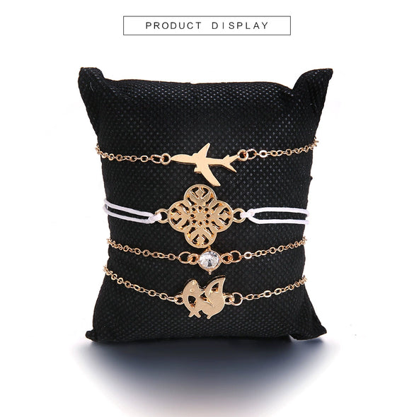 Women's Bohemian Geometric Alloy Beaded Chain Bracelet Set With Electroplated Finish And Artificial Gemstone Inlay Fashion Jewelry