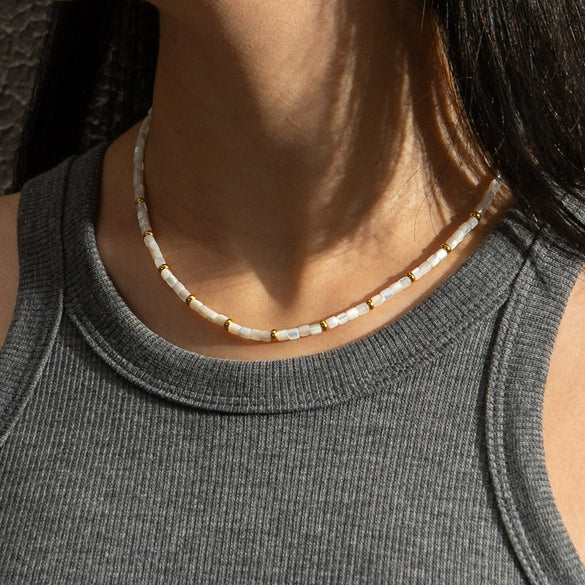 Women's Bohemian Geometric Stainless Steel And Titanium Steel Beaded Handmade Electroplated Necklace
