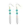 Women's Bohemian Geometric Tassel Earrings With Turquoise And Freshwater Pearl In 925 Silver Electroplated Finish