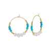 Women's Bohemian Geometric Tassel Earrings With Turquoise And Freshwater Pearl In 925 Silver Electroplated Finish