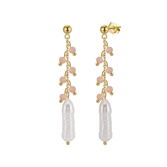 Women's Bohemian Geometric Tassel Earrings With Turquoise And Freshwater Pearl In 925 Silver Electroplated Finish
