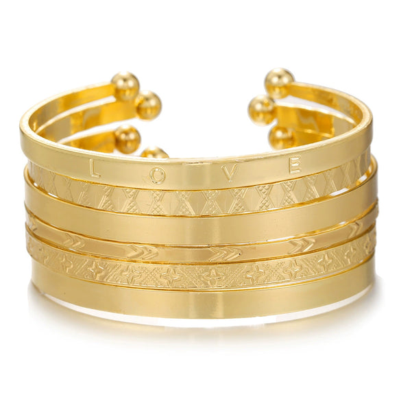 Women's Bohemian Iron Open Bracelet Set With Love Letter Hit Arrow Diamond Geometric Pattern And Electroplating