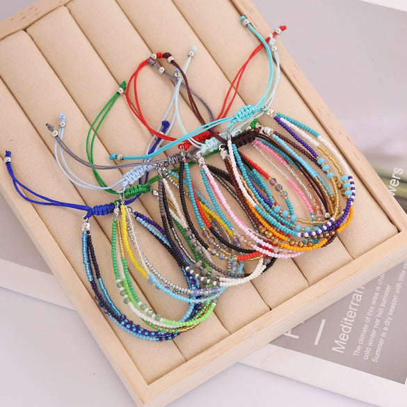 Women's Bohemian Multilayered Rice Bead Braided Fruit Pattern Bracelet