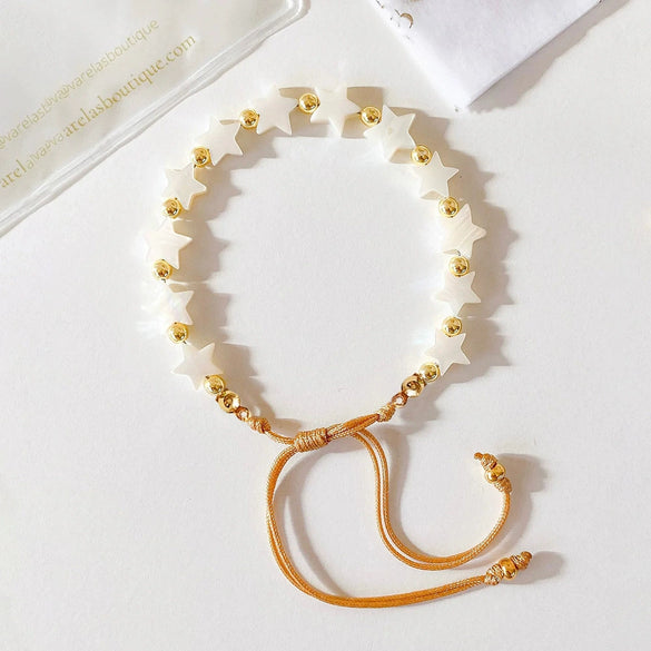 Women's Bohemian Natural Shell Handwoven Geometric Fivepointed Star Beaded Love Bracelet Jewelry