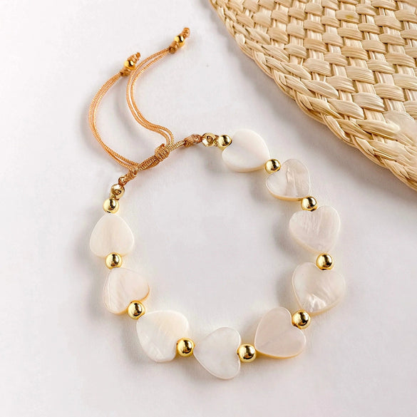 Women's Bohemian Natural Shell Handwoven Geometric Fivepointed Star Beaded Love Bracelet Jewelry