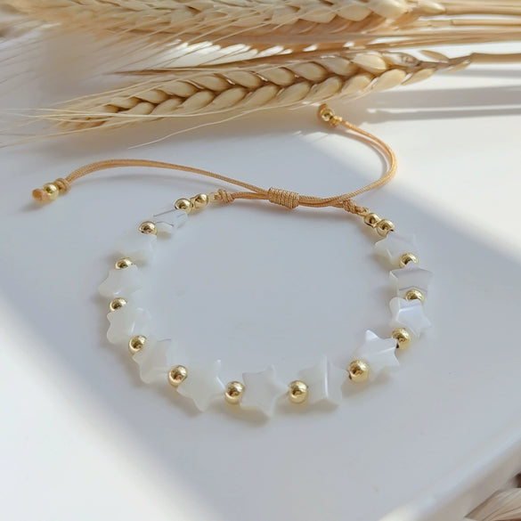 Women's Bohemian Natural Shell Handwoven Geometric Fivepointed Star Beaded Love Bracelet Jewelry