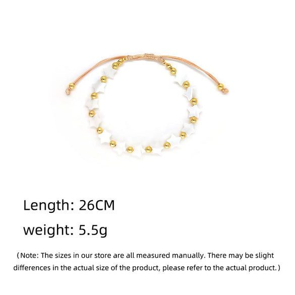 Women's Bohemian Natural Shell Handwoven Geometric Fivepointed Star Beaded Love Bracelet Jewelry