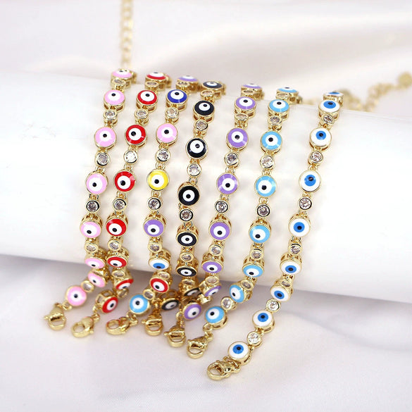 Women's Bohemian Retro Copper Bracelet With Geometric Evil Eye Zircon Detail Adjustable Electroplated Hand Jewelry