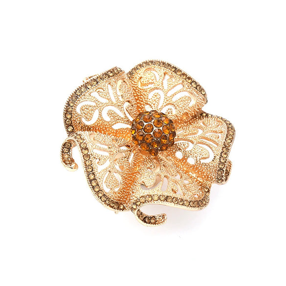 Women's Bohemian Retro Hollow Flower Open Ring With Alloy Diamond Accents Adjustable Fashion Statement Jewelry